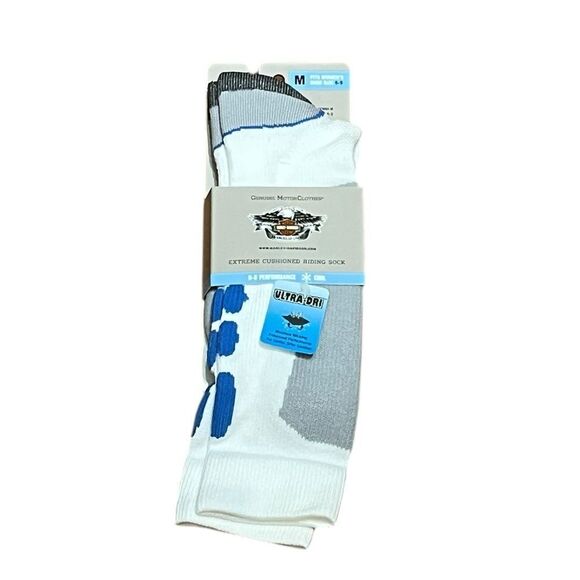 Harley-Davidson White And Blue Coolmax Riding Socks, Size M, NWT - Picture 1 of 5